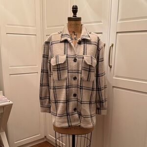 Z Supply Cream and Black Plaid Utility Jacket